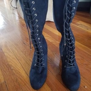 Knee high navy laced up boots